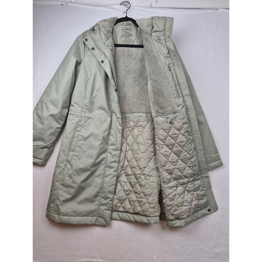 LL Bean Womens Winter Warmer Coat Hooded Sherpa Lined Jacket Sage Green Medium